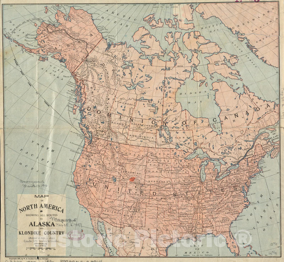 Historical Map, 1897 Map of North America : Showing All Routes to Alaska and Klondike Country, Vintage Wall Art