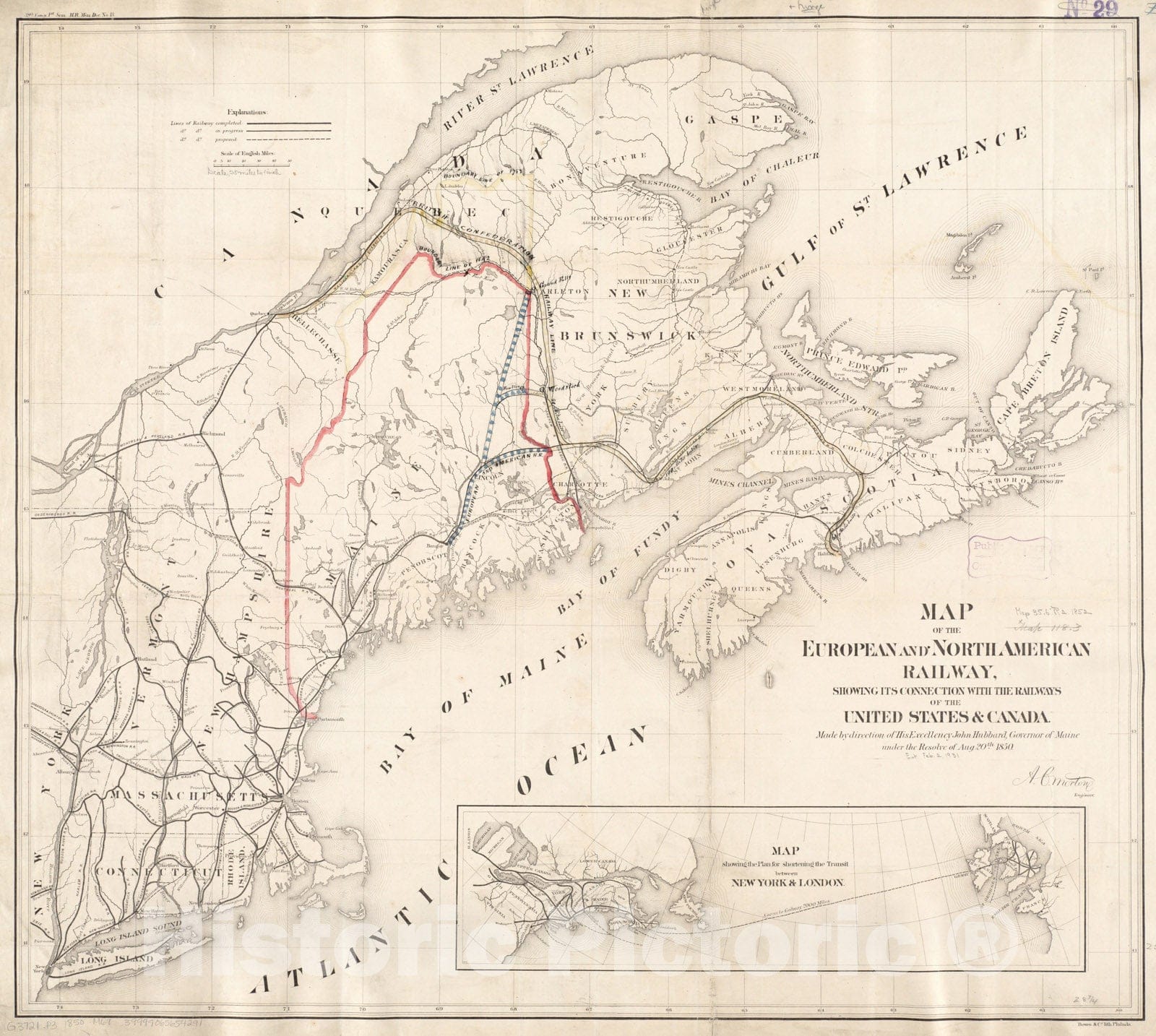 Historical Map, Map of The European and North American Railway, Showing its Connection with The Railways of The United States & Canada; Made by Direction of His Excel, Vintage Wall Art