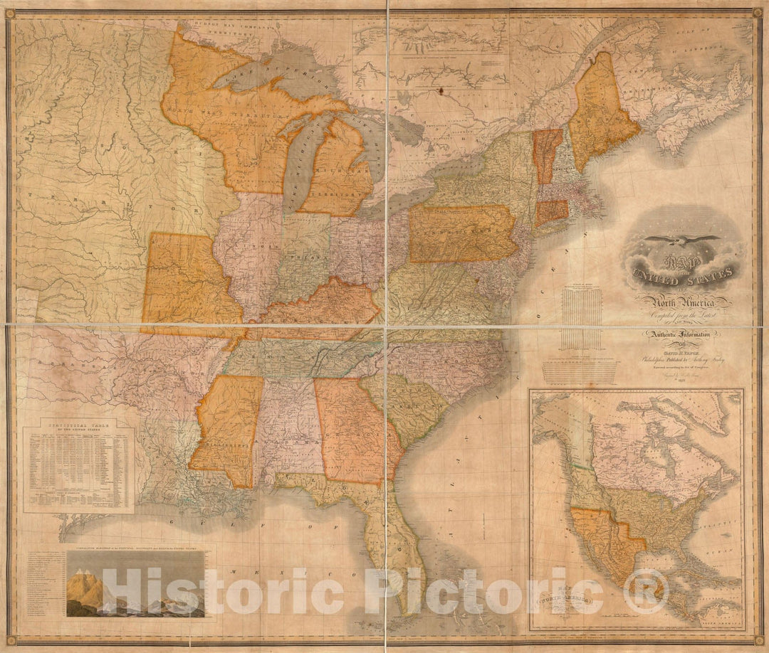 Historical Map, 1828 Map of the United States of North America, Vintage Wall Art