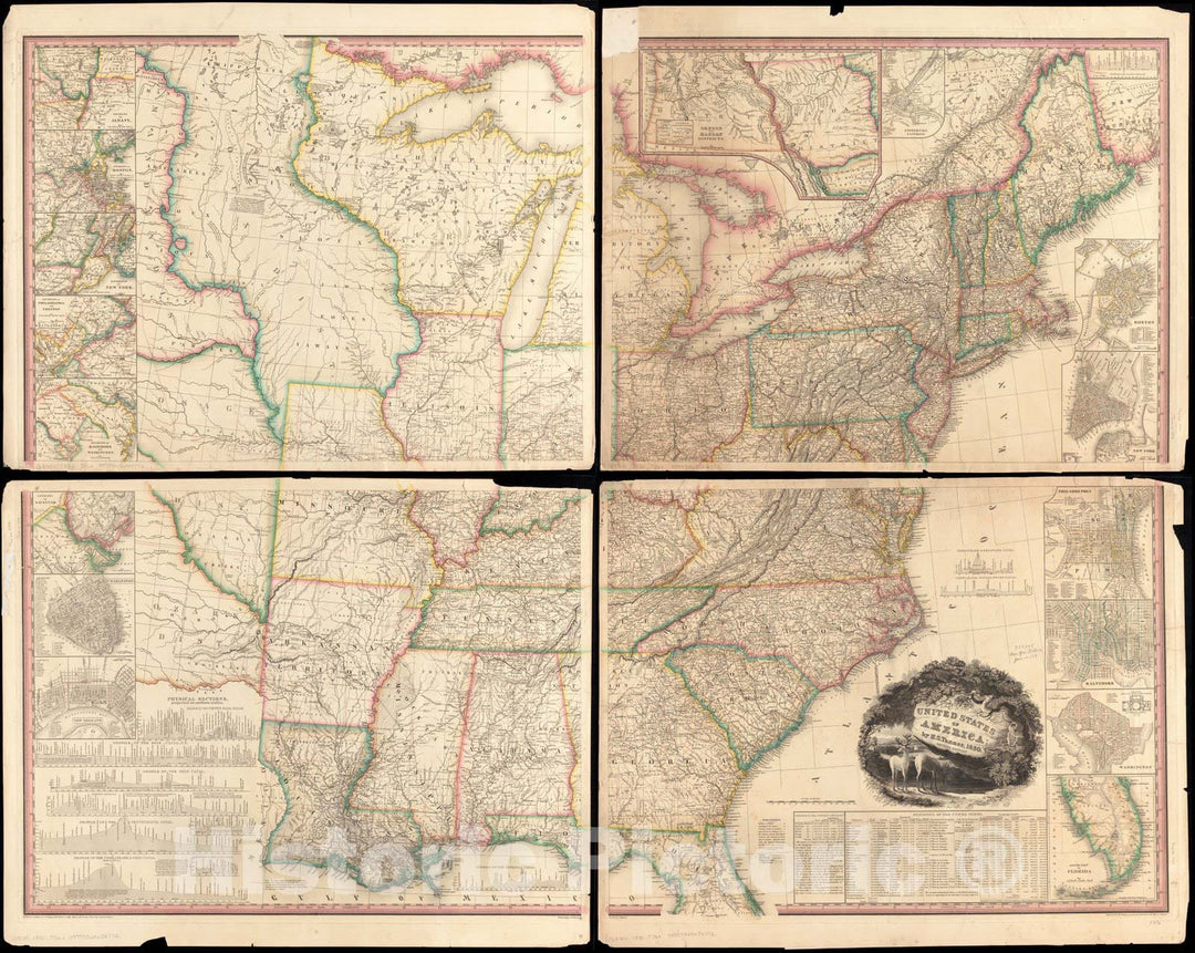 Historical Map, 1830 United States of America, Vintage Wall Art