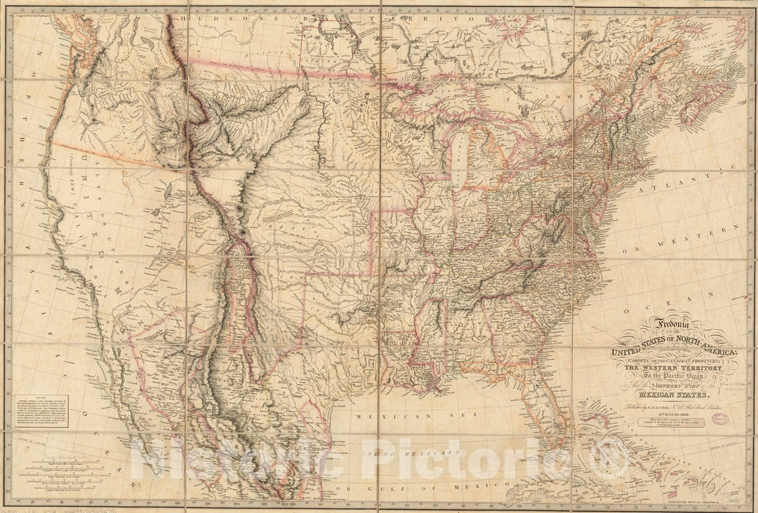 Historical Map, 1830 Fredonia or the United States of North-America : including also Cabotia, or the Canadian provinces; the Western Territory to the Pacific Ocean, Vintage Wall Art