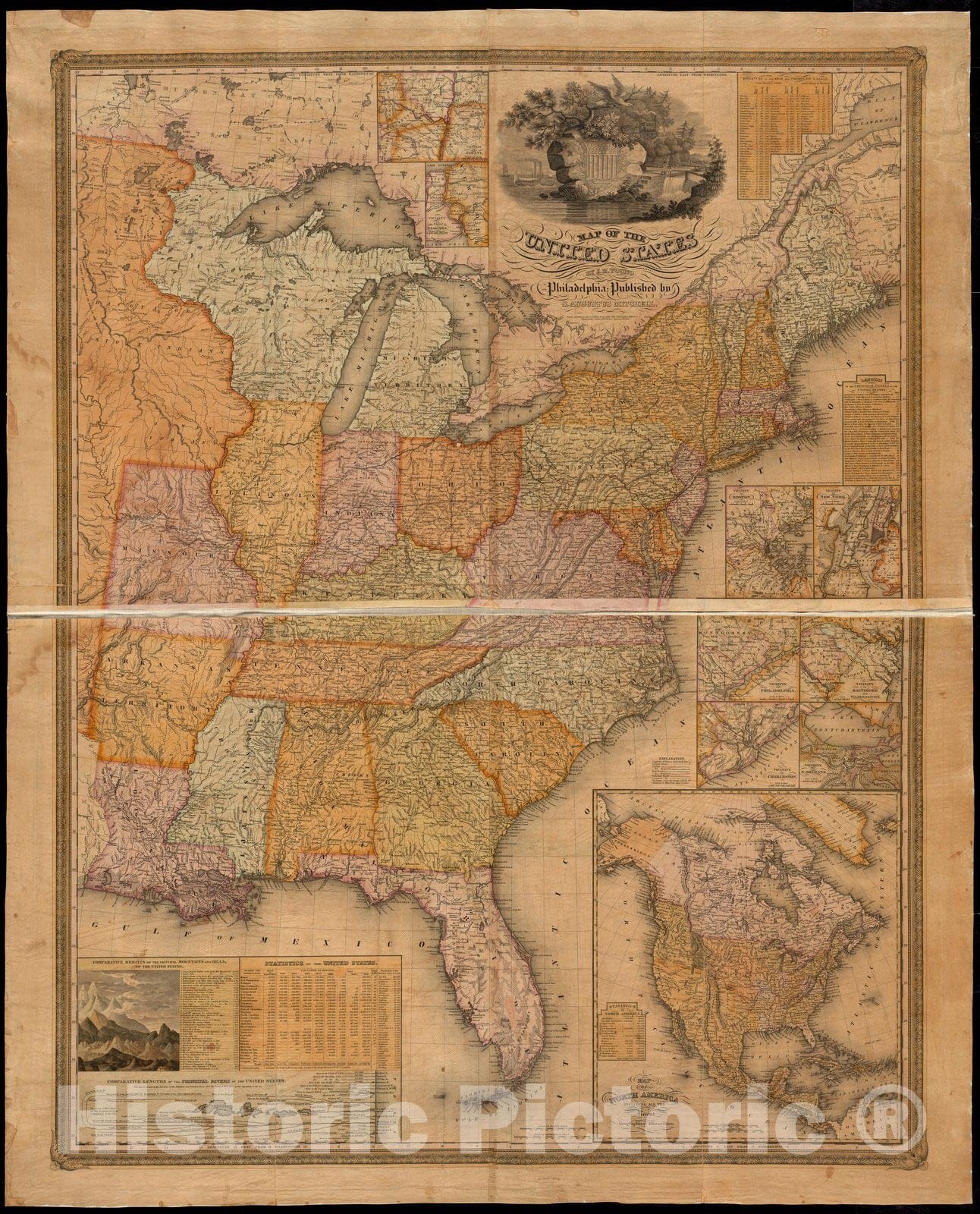 Historical Map, 1831 Map of the United States, Vintage Wall Art