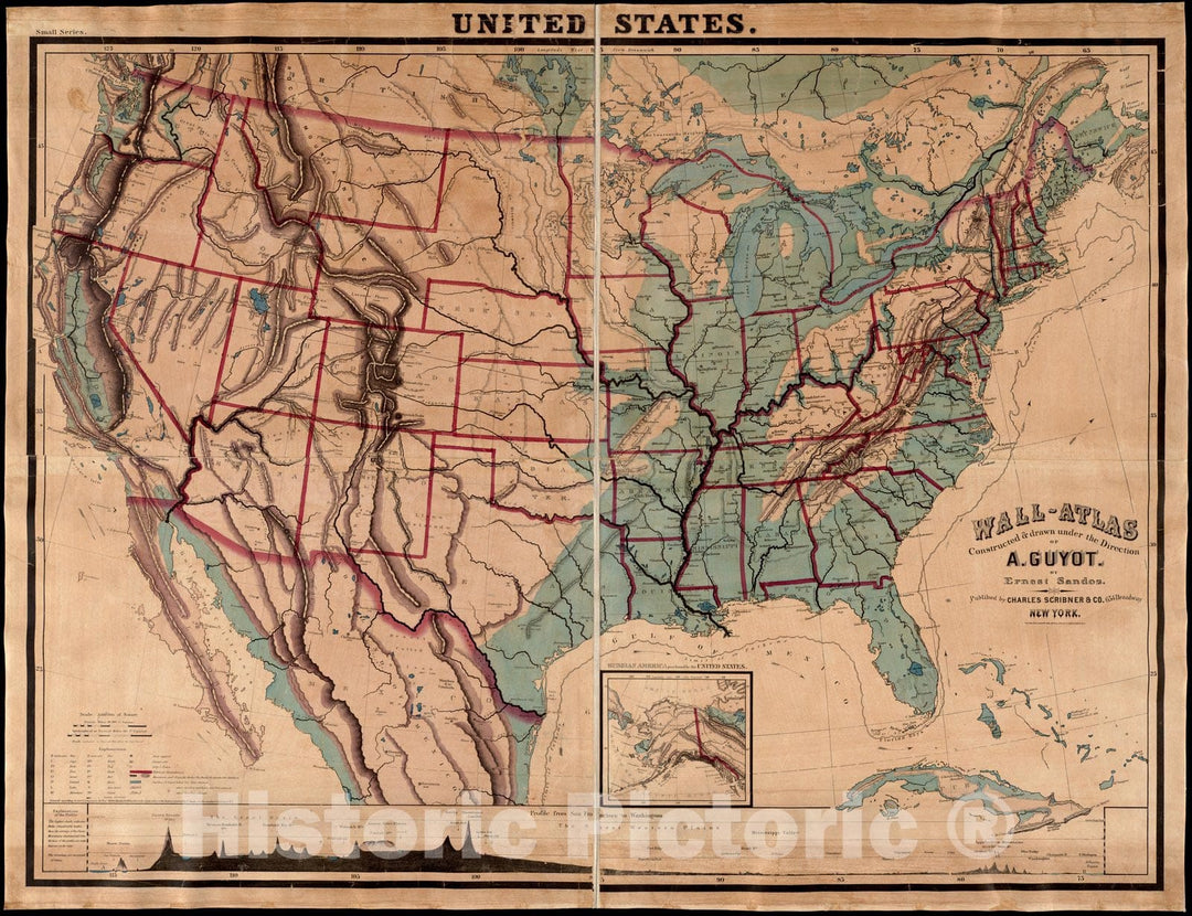 Historical Map, 1866 United States : Wall-Atlas, Vintage Wall Art