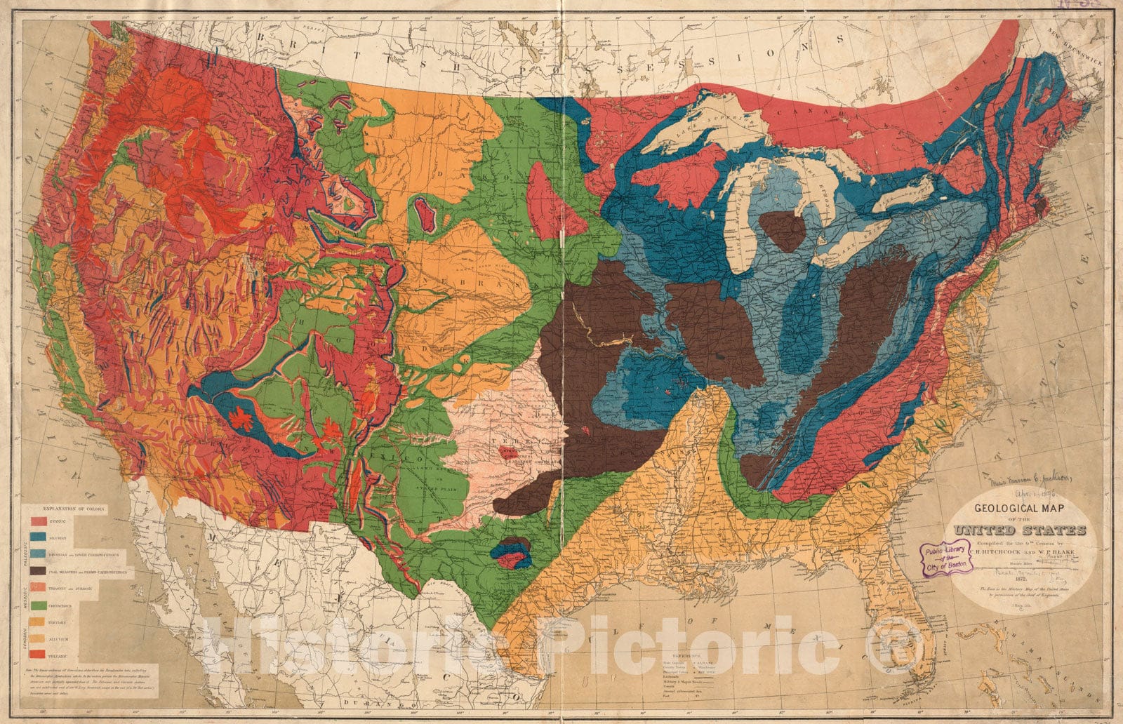 Historical Map, 1872 Geological map of The United States, Vintage Wall Art