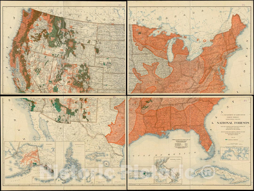 Historical Map, 1908 National Forests, Vintage Wall Art