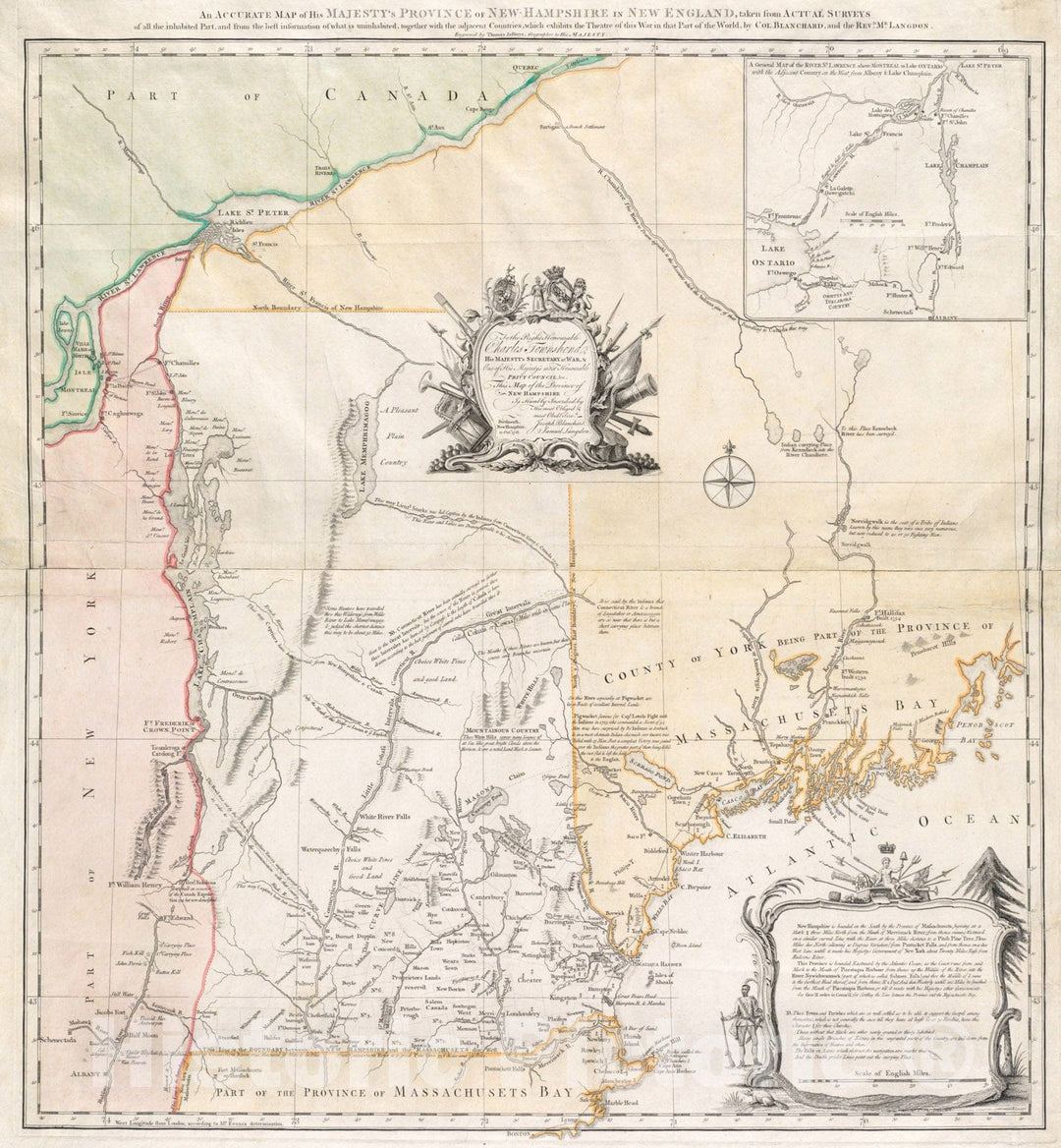 Historical Map, 1761 an Accurate map of His Majesty's Province of New-Hampshire in New England : Taken from Actual surveys of All The inhabited Part, Vintage Wall Art