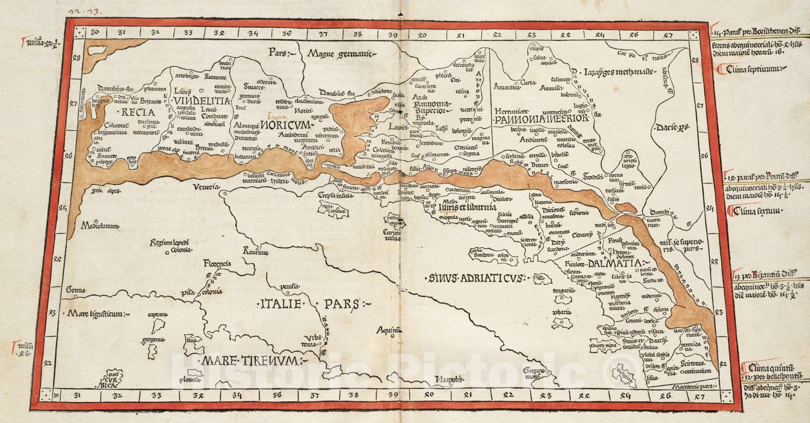 Historical Map, 1482 Quinta Europe tabula continet Rhetia, Vintage Wall Art