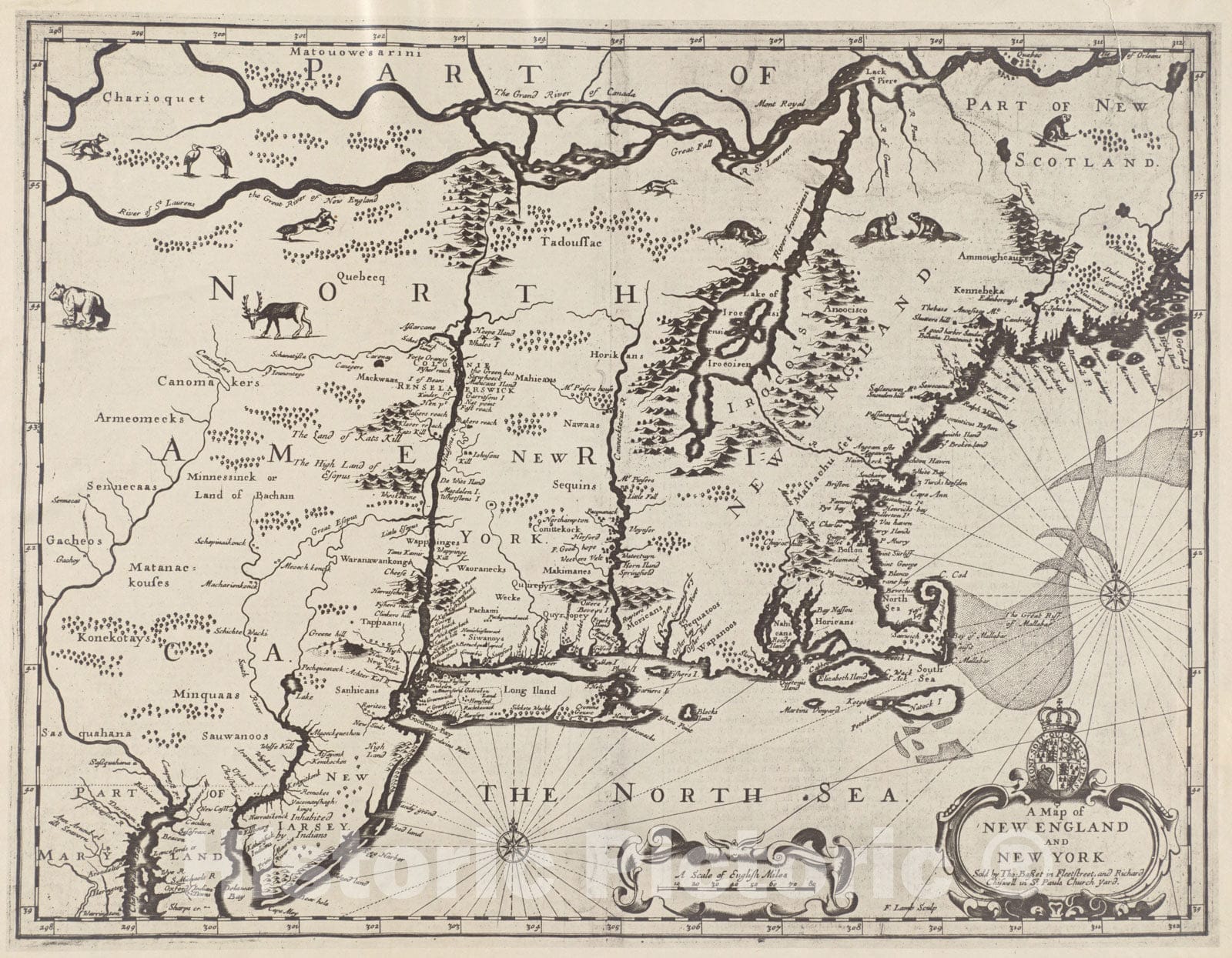 Historical Map, 1900-1999 A map of New England and New York, Vintage Wall Art