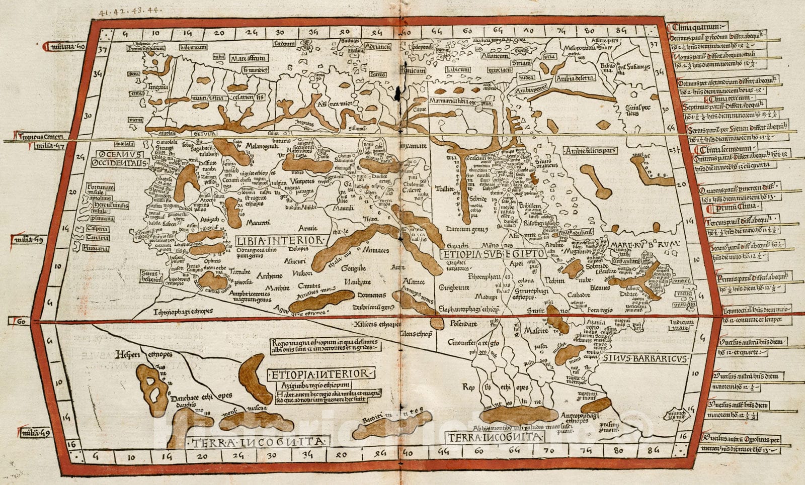 Historical Map, 1482 Quarta et Ultima Affrice Tabula continet interiorem LibyaIÆ’ Ethyopiam qIâ€ž sub Egypto eIÆ’ & qIÆ’ est interius cuIÆ’ insulis ei adiacentibus, Vintage Wall Art