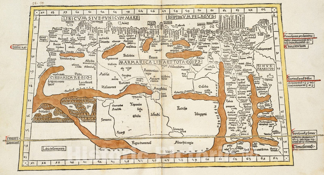 Historical Map, 1482 Tertia Affrice Tabula continet Cyrenainaycam & Egyptum Cum adiacentibus insulis, Vintage Wall Art