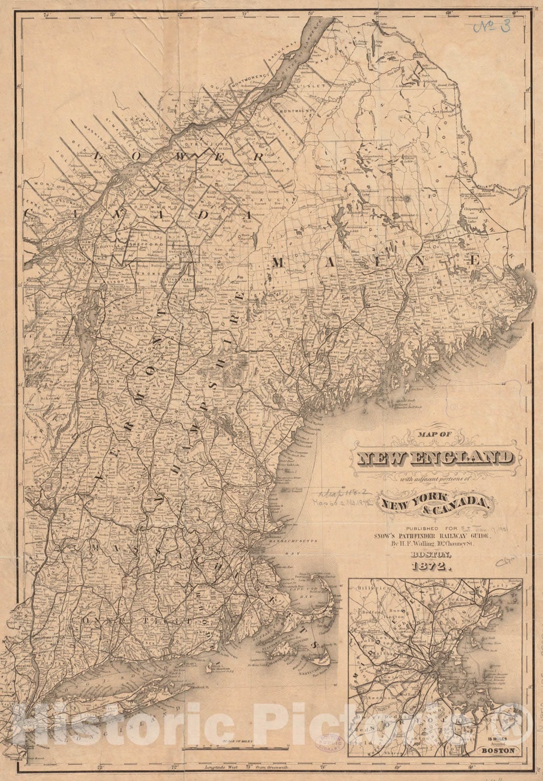 Historical Map, 1872 Map of New England with Adjacent portions of New York & Canada, Vintage Wall Art