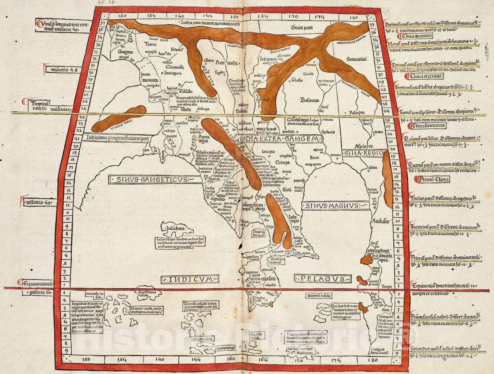 Historical Map, 1482 Undecima Asie Tabula continet India ext. Gange & Sinas, Vintage Wall Art