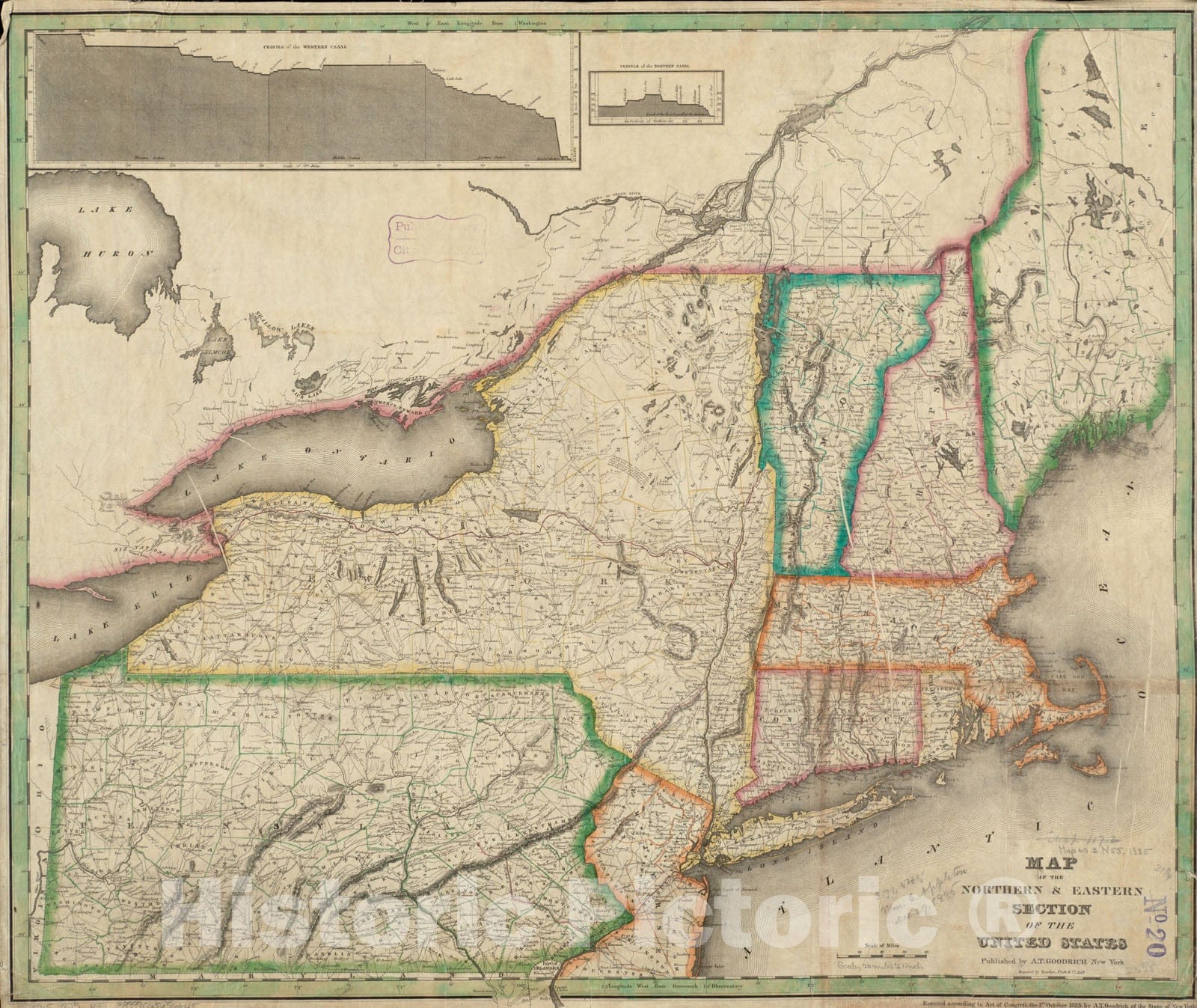 Historical Map, 1825 Map of The Northern & Eastern Section of The United States, Vintage Wall Art