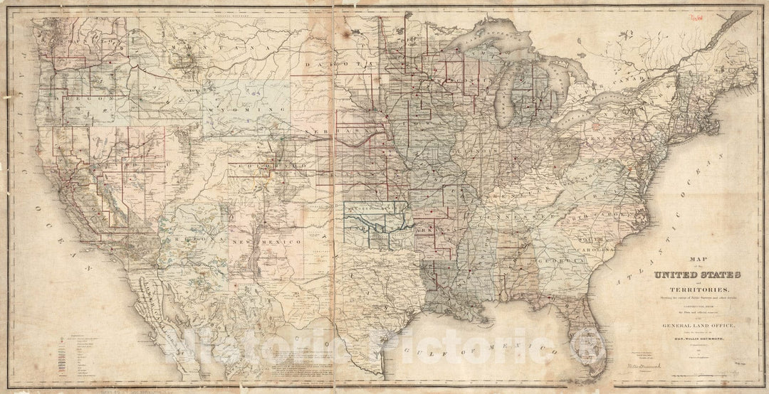 Historical Map, 1871 Map of The United States and Territories, Showing The Extent of Public surveys and Other Details Constructed from The plats and Official Sources, Vintage Wall Art