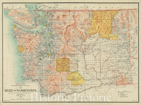 Historical Map, 1897 Map of The State of Washington, Vintage Wall Art