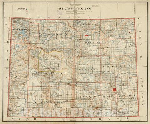 Historical Map, 1892 State of Wyoming, Vintage Wall Art