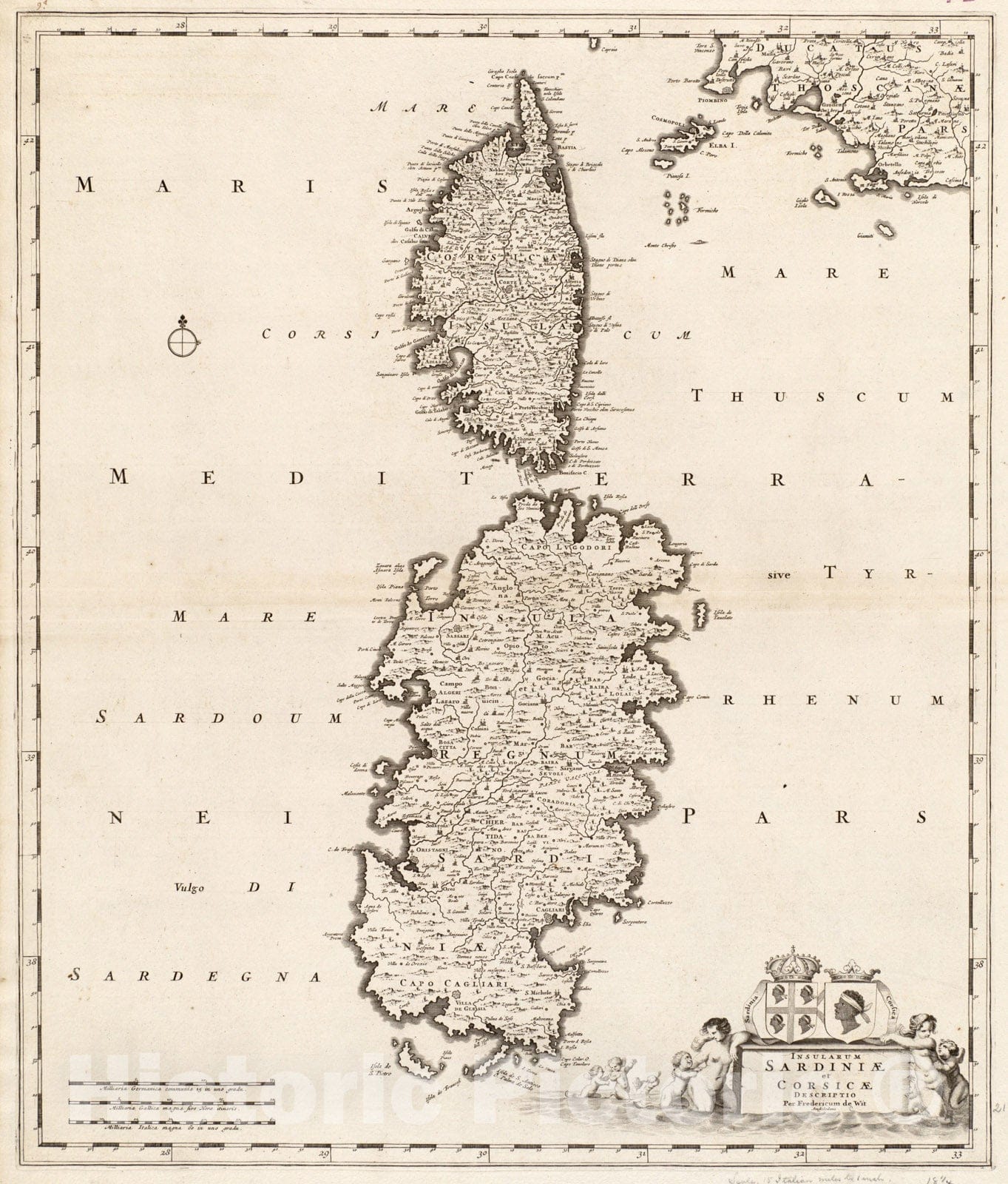 Historical Map, 1680 Insularum Sardiniae et Corsicae, Vintage Wall Art