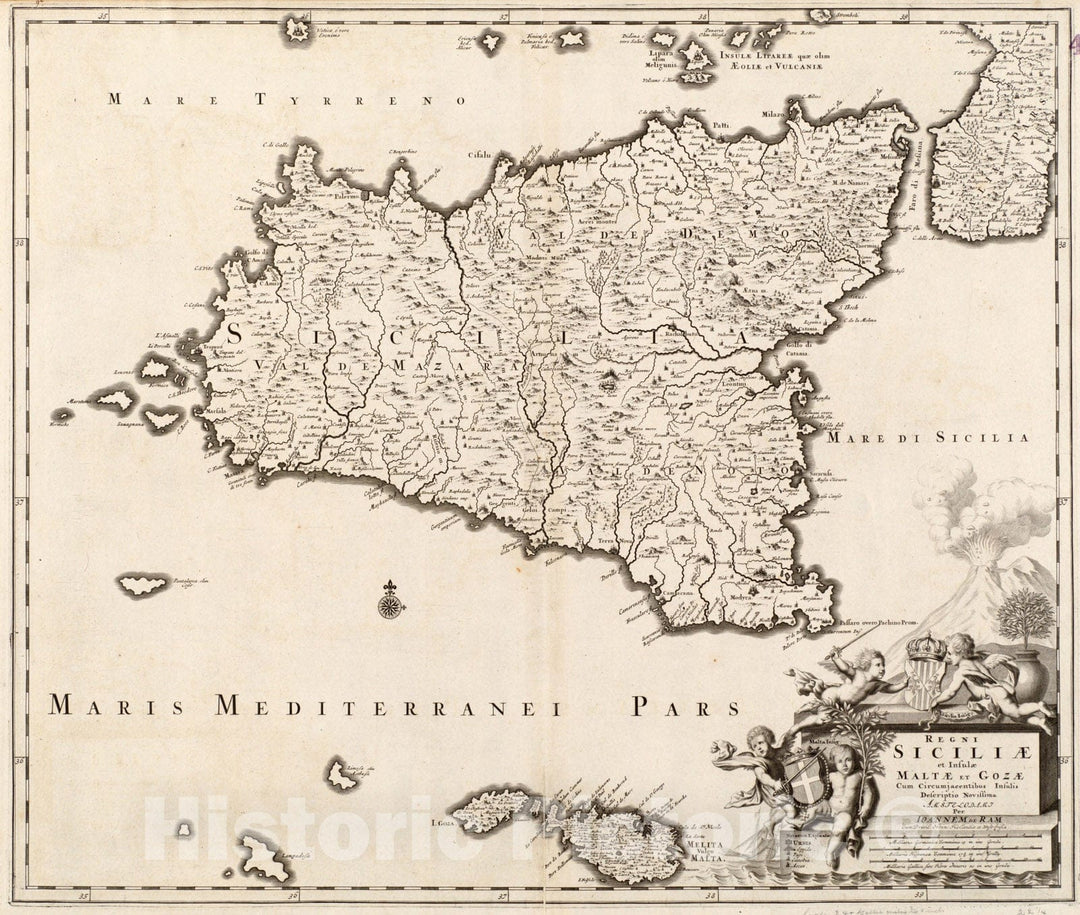 Historical Map, 1690 Regni Siciliae et insulae Maltae et Gozae, Cum circumjacentibus insulis, Vintage Wall Art