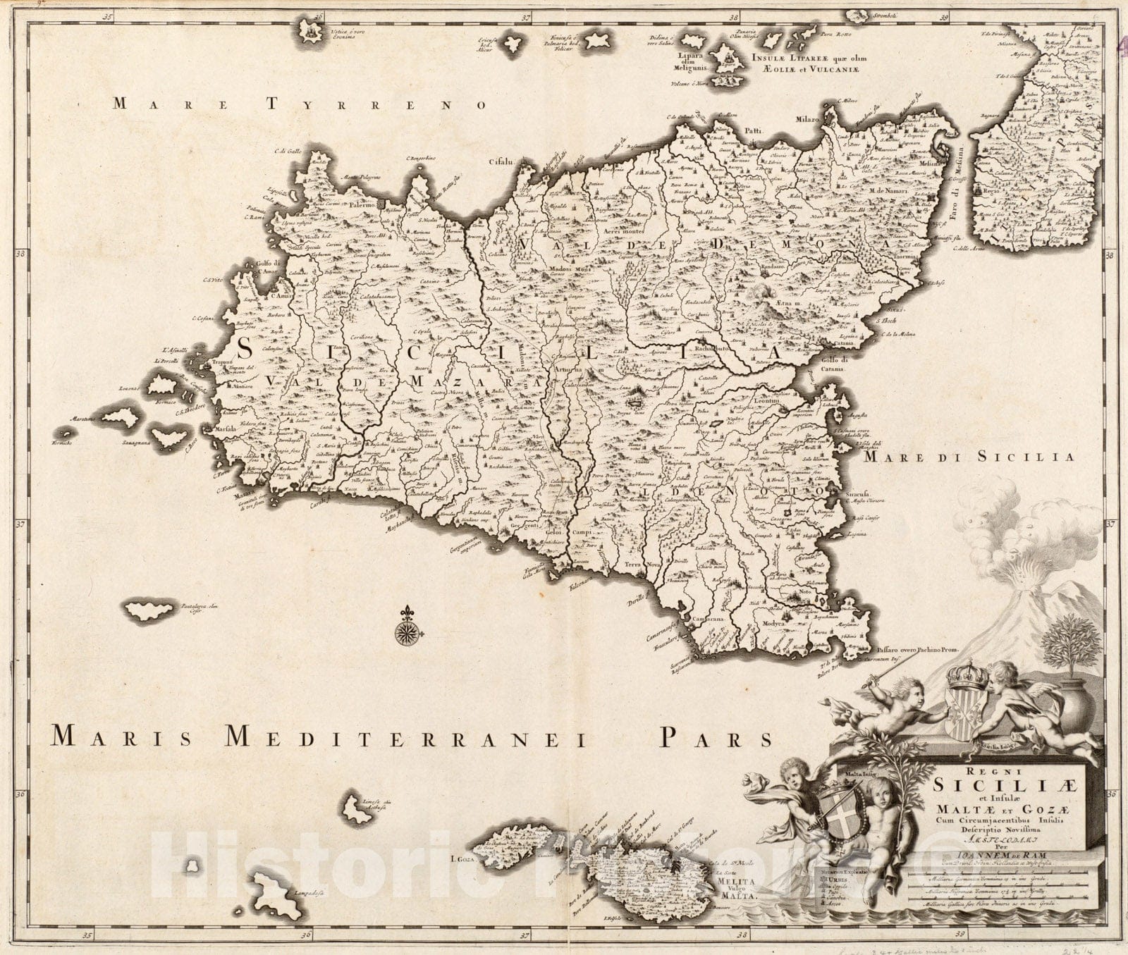 Historical Map, 1690 Regni Siciliae et insulae Maltae et Gozae, Cum circumjacentibus insulis, Vintage Wall Art