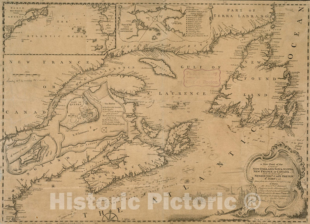 Historic Map : A New Chart of the Coast of New England, Nova Scotia, New France or Canada, with the Islands of Newfoundld. Cape Breton St. John's, 1746 , Vintage Wall Art