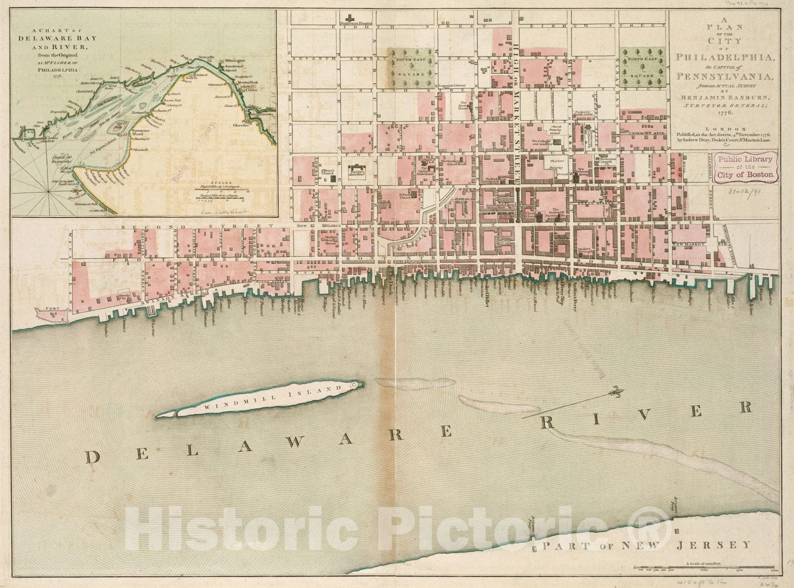 Historical Map, 1776 A Plan of The City of Philadelphia, The Capital of Pennsylvania, from an Actual Survey, Vintage Wall Art