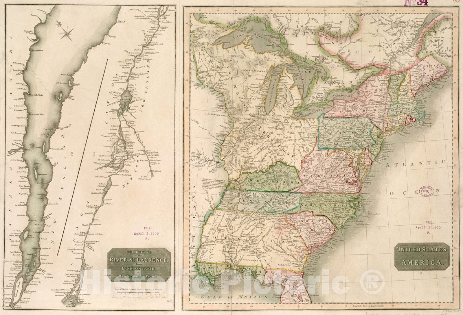 Historical Map, 1817 United States of America : The Course of The River St. Laurence, from Lake Ontario, to Manicougan Point, Vintage Wall Art