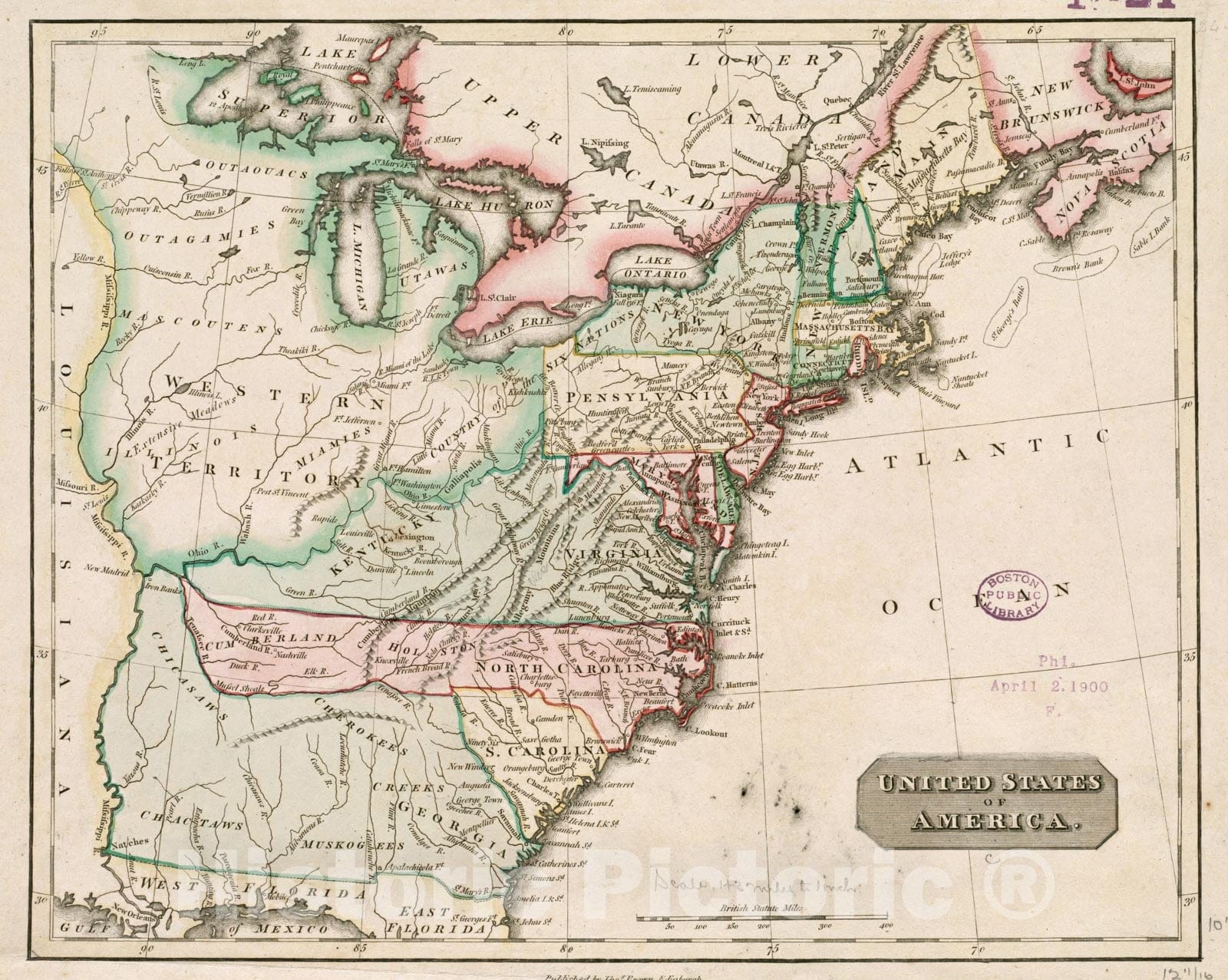 Historical Map, 1808 United States of America, Vintage Wall Art