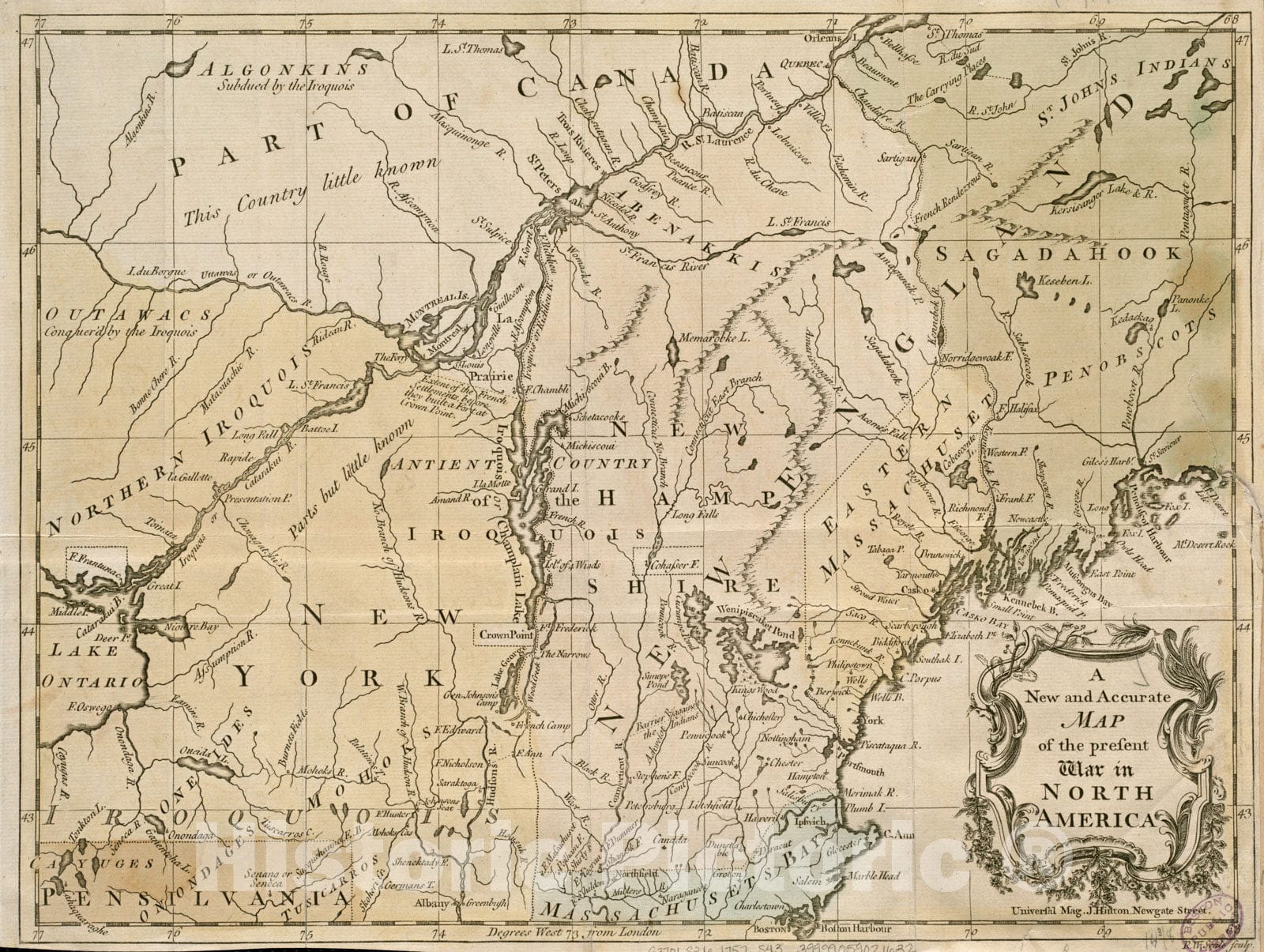 Historical Map, 1757 A new and accurate map of the present war in North America, Vintage Wall Art