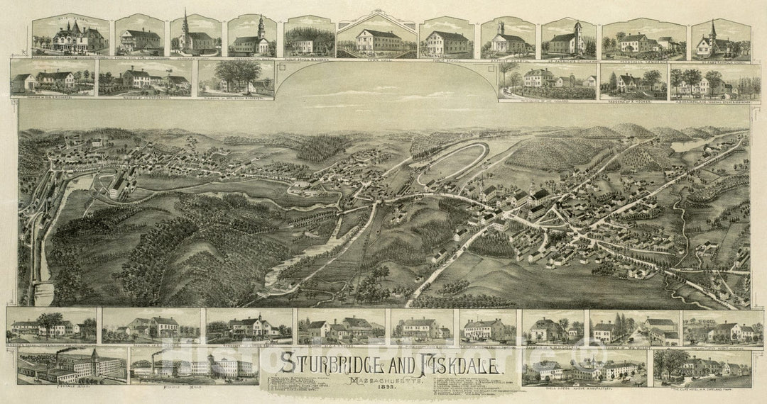 Historical Map, 1892 Sturbridge and Fiskdale, Massachusetts, Vintage Wall Art