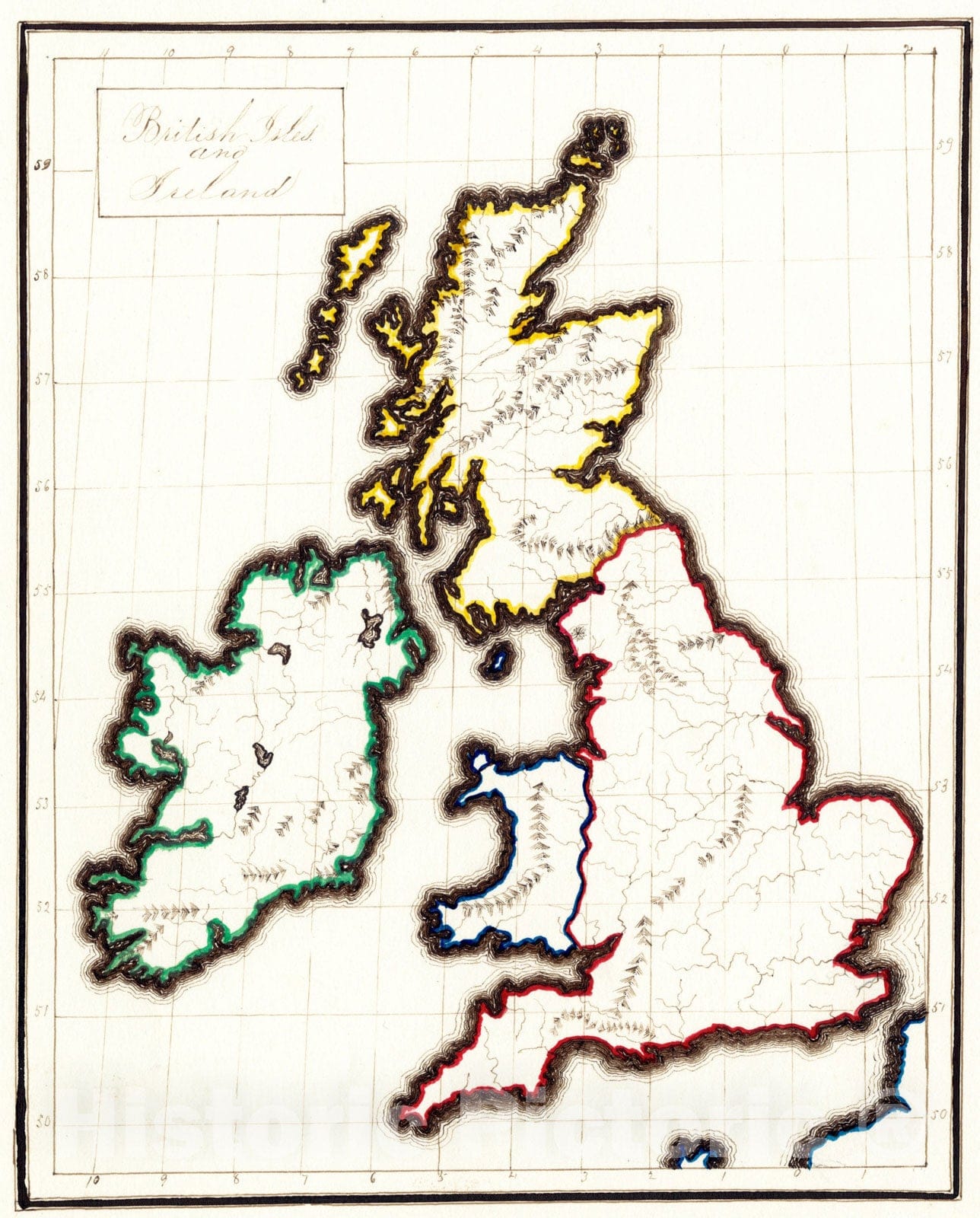 Historical Map, 1860 British Isles and Ireland, Vintage Wall Art