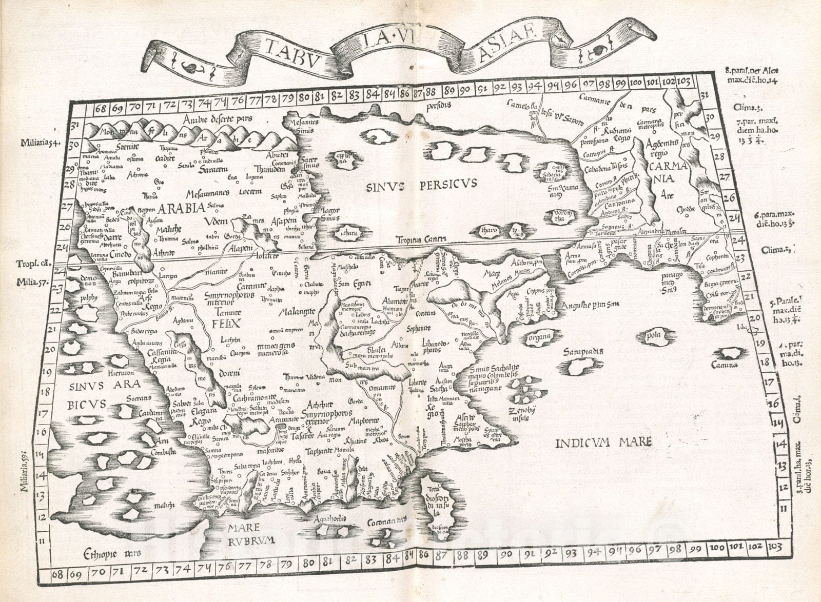 Historical Map, 1525 Tabula VI Asiae, Vintage Wall Art