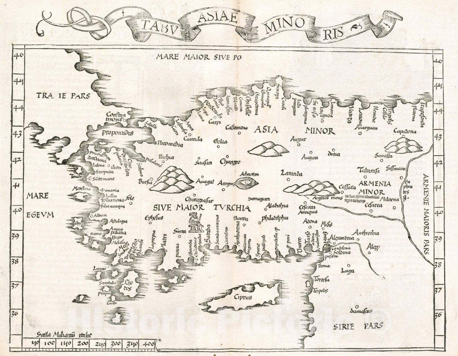 Historical Map, 1525 Tabu. Asiae minoris, Vintage Wall Art