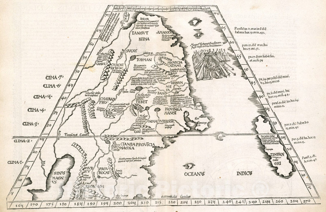 Historical Map, 1525 Ta. superioris Indiae et Tartariae maioris, Vintage Wall Art