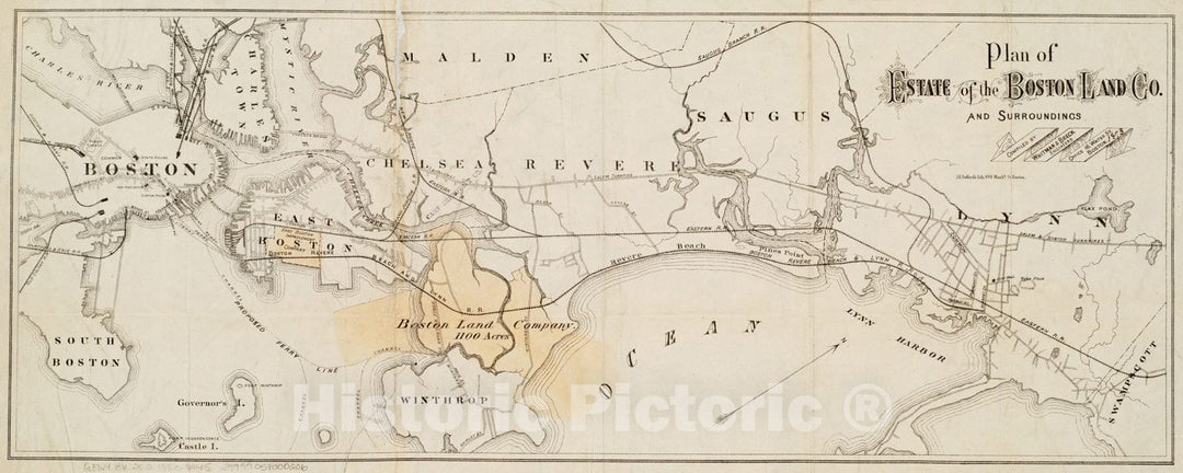 Historical Map, 1880-1889 Plan of Estate of The Boston Land Co. and surroundings, Vintage Wall Art