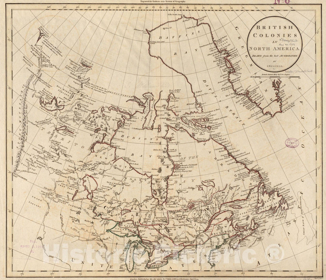 Historical Map, 1799 British Colonies in North America : Drawn from The Best Authorities, Vintage Wall Art