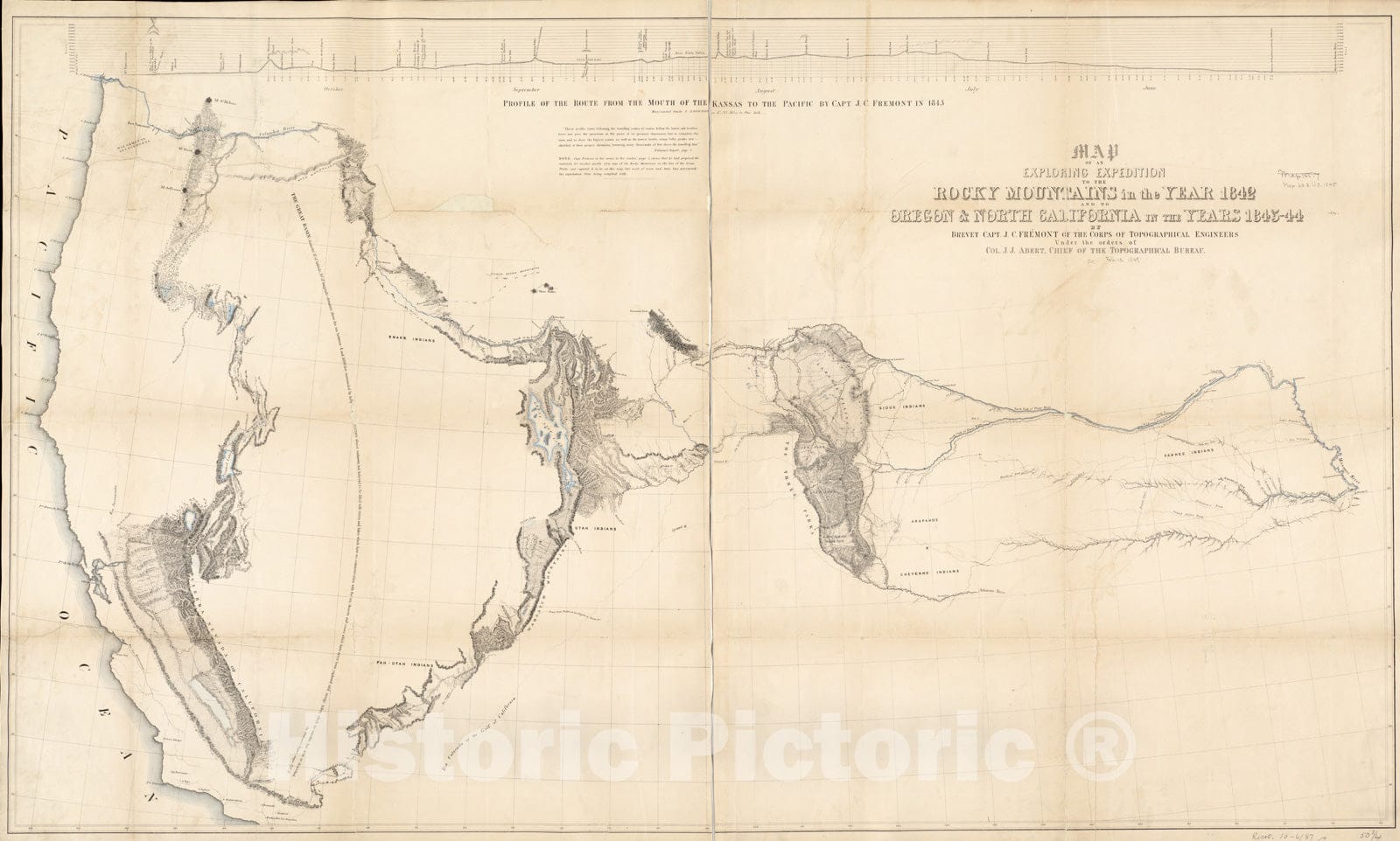 Historical Map, Map of an Exploring Expedition to The Rocky Mountains in The Year 1842 and to Oregon & North California in The Years 1843-44, Vintage Wall Art