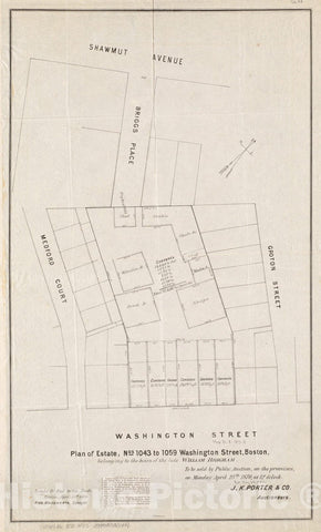 Historical Map, Plan of Estate, nos 1043 to 1059 Washington Street, Boston, Belonging to The heirs of The Late William Brigham : to be Sold by Public Auction, Vintage Wall Art