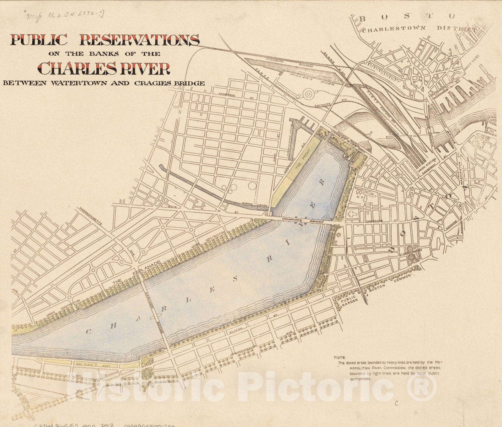 Historical Map, 1920-1929 Public Reservations on The Banks of The Charles River Between Watertown and Cragies Bridge, Vintage Wall Art