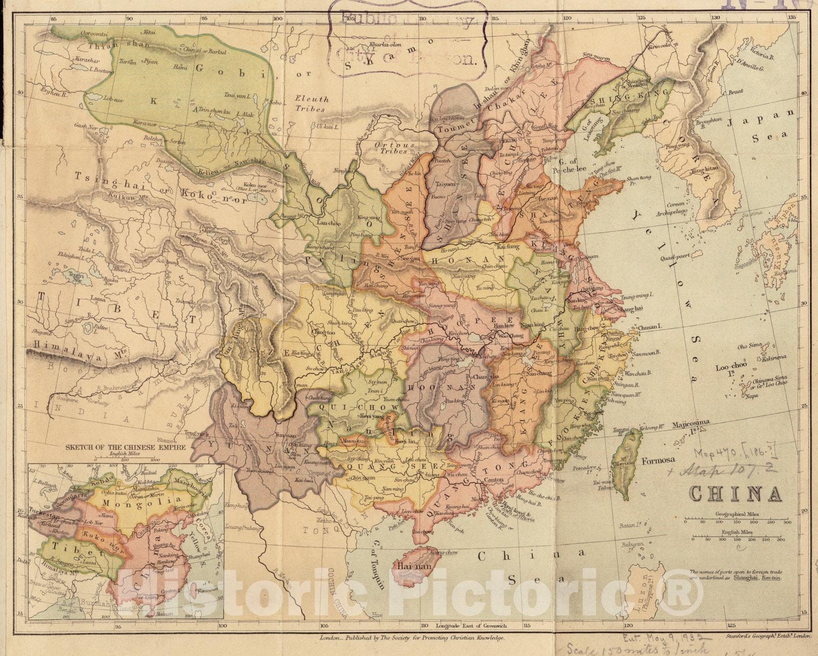 Historical Map, 1860-1870 China, Vintage Wall Art