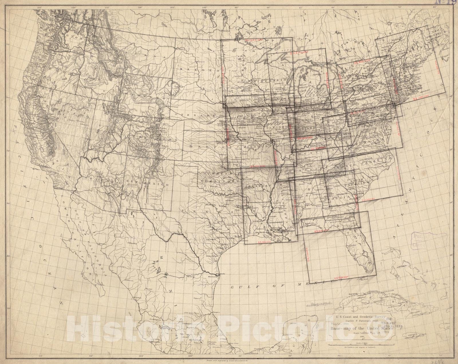 Historical Map, 1880 Base-map of The United States, Vintage Wall Art