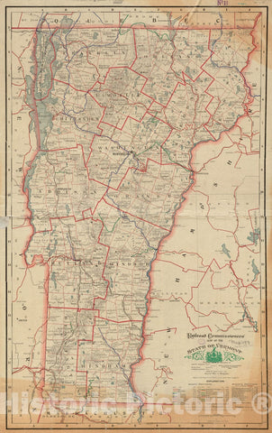 Historical Map, ca. 1908 Railroad Commissioners' map of the State of Vermont, Vintage Wall Art