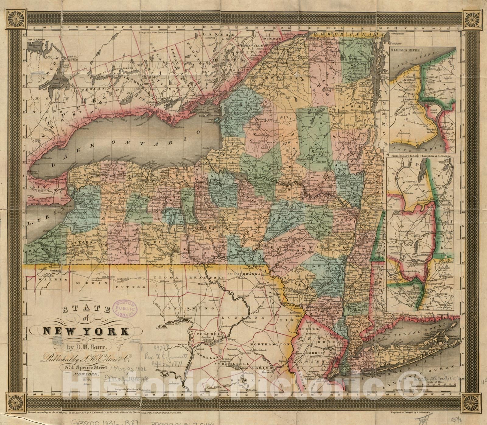 Historical Map, 1836 State of New York, Vintage Wall Art