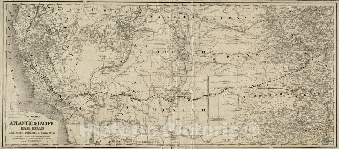 Historical Map, 1860-1869 Detail map of The Atlantic & Pacific Rail Road from The Mississippi River to The Pacific Ocean, Vintage Wall Art