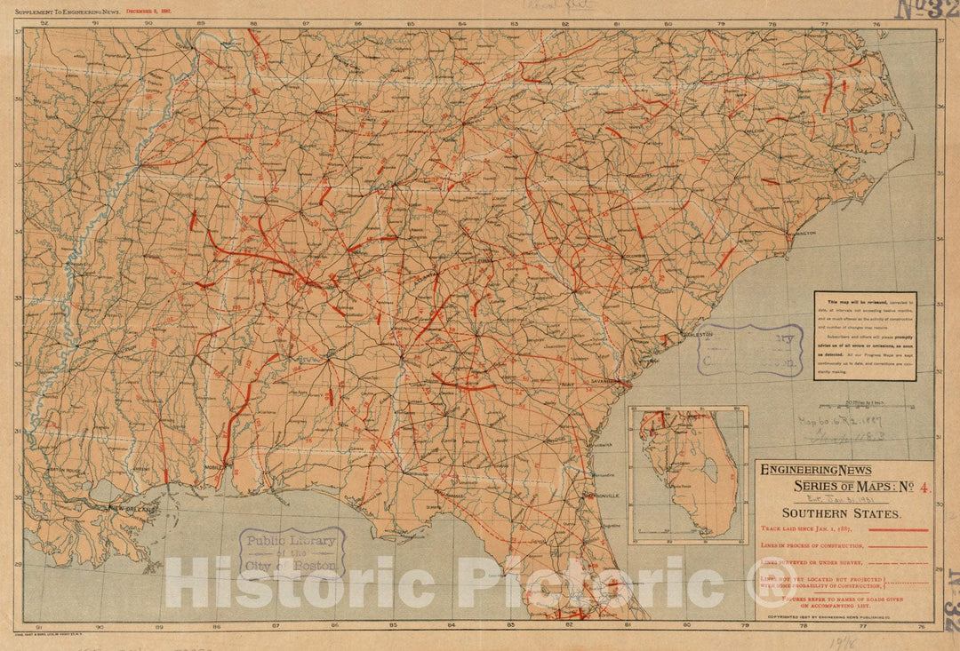 Historical Map, 1887 Southern States, Vintage Wall Art