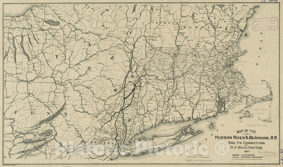 Historical Map, 1897 Map of The Hudson River & Berkshire R. R. and its Connections, Vintage Wall Art