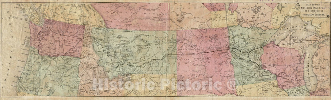 Historical Map, 1880-1889 Map of The Northern Pacific R.R. its Connections and Tributary Country, Vintage Wall Art