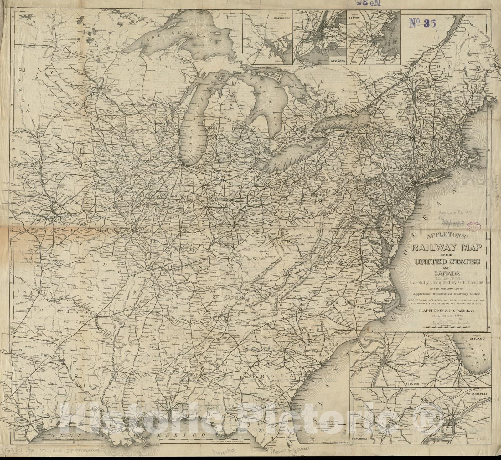 Historical Map, 1871 Appletons' Railway map of The United States and Canada, Vintage Wall Art