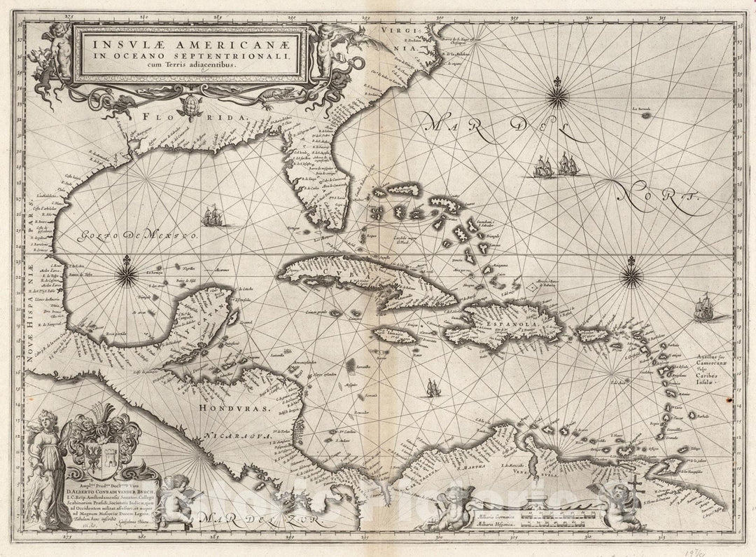 Historical Map, 1667 Insulae Americanae in Oceano Septentrionali cum terris adiacentibus, Vintage Wall Art