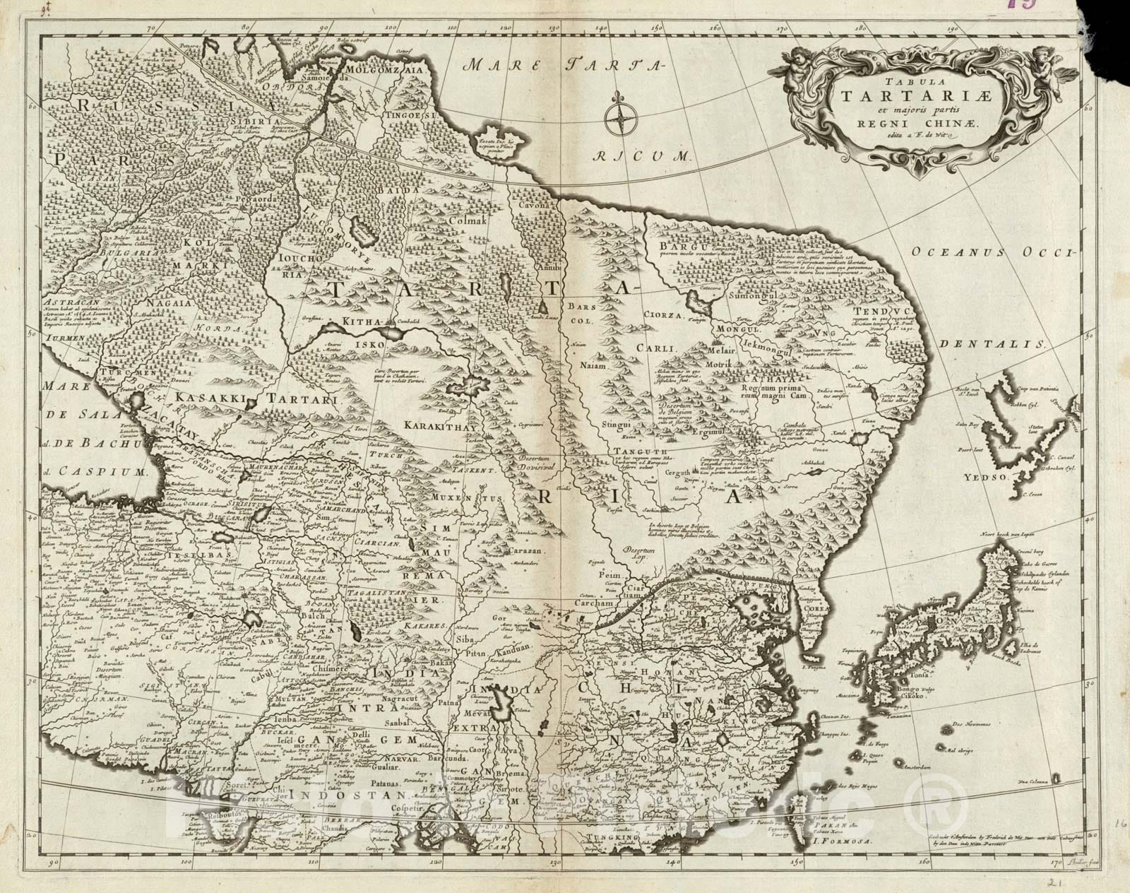 Historical Map, 1680 Tabula Tartariae et majoris partis Regni Chinae, Vintage Wall Art