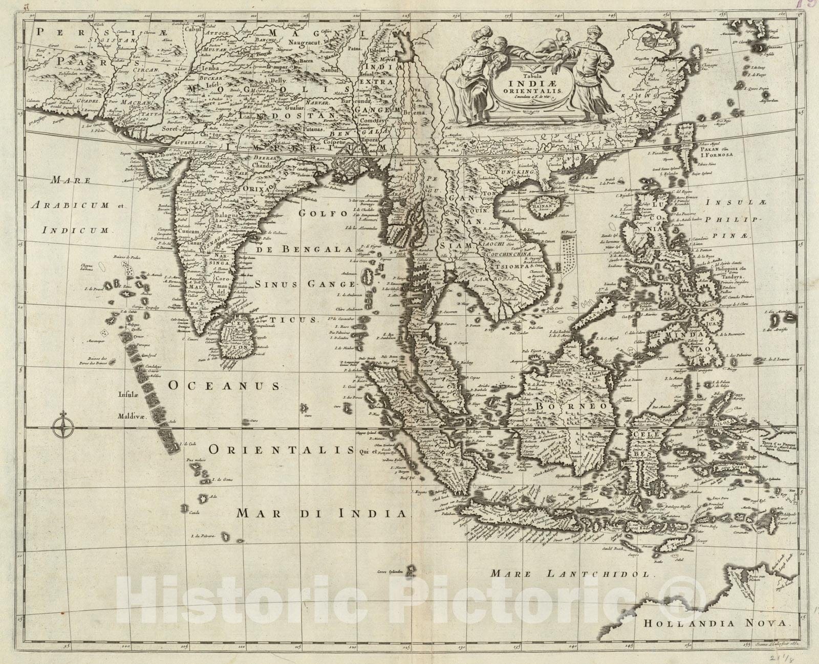 Historical Map, 1662 Tabula Indiae orientalis, Vintage Wall Art